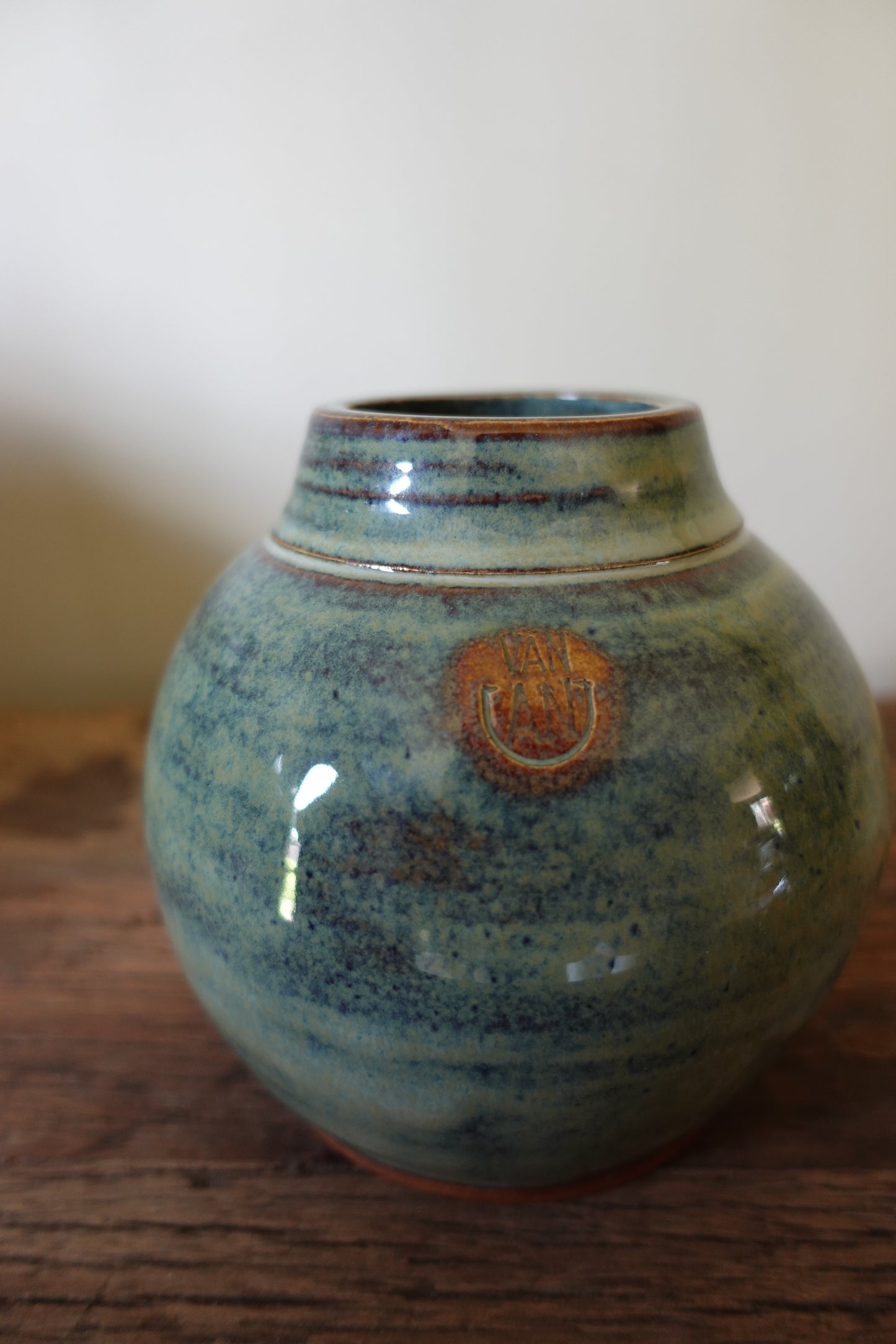 Bolle vaas blauwgroen