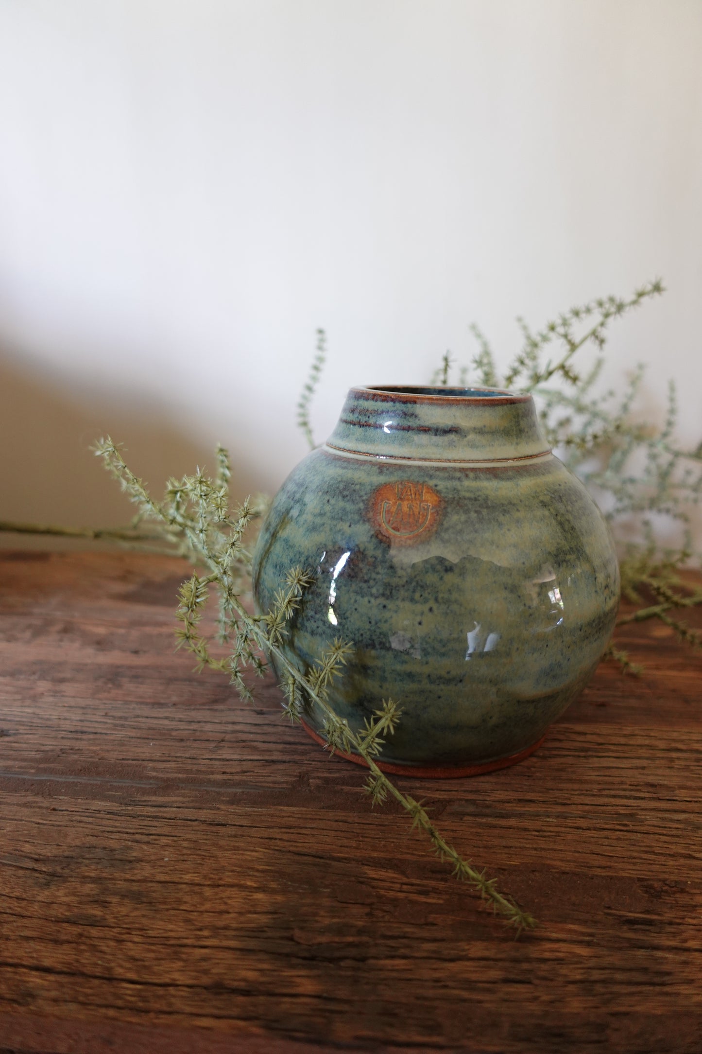 Bolle vaas blauwgroen