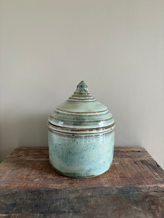 Pot blauwgroen decoratief deksel