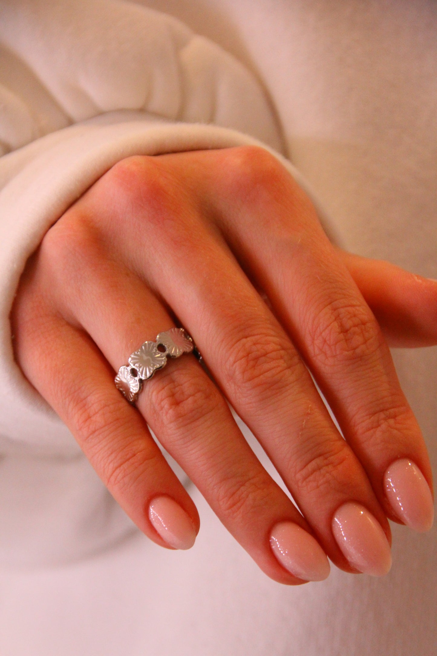 Textured Clover Ring Silver