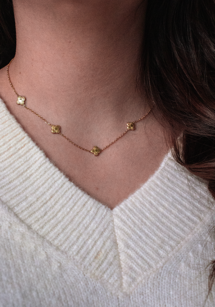 Textured Clover Necklace Gold